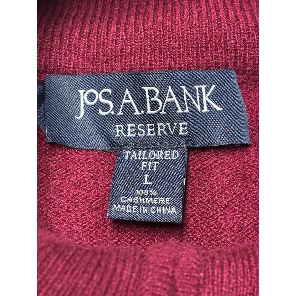 JOS A BANK RESERVE Mens Large 100% Cashmere Quarter‎ Zip Sweater Burgundy - Picture 2 of 6